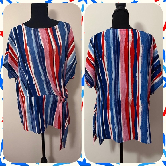 Belle by Kim Gravel Tops - Belle by Kim Gravel Red and Blue Artistic Top